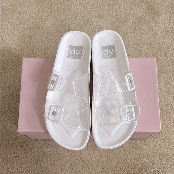 DV White Clear Strap Slide Sandals - Picture 1 of 4